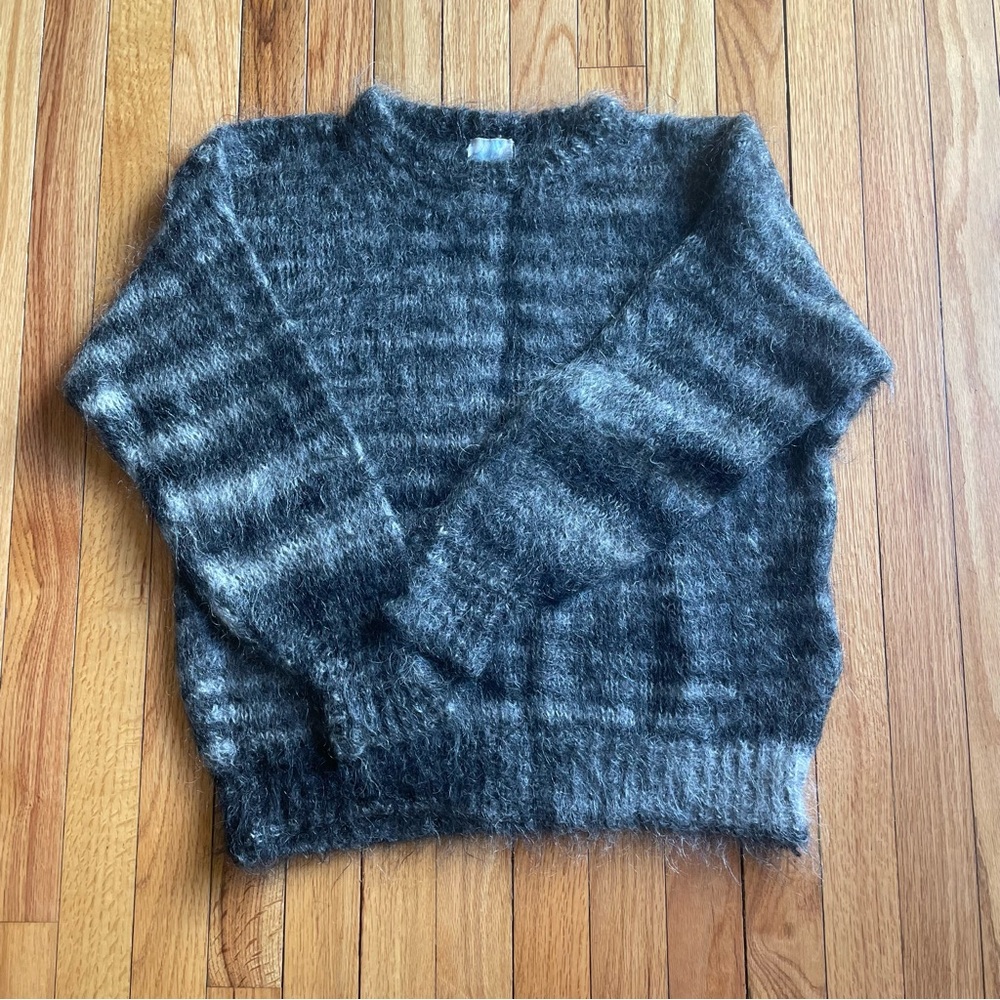 Vintage Quill’s Irish Knit Mohair Tonal Grey Striped Crewneck Sweater
